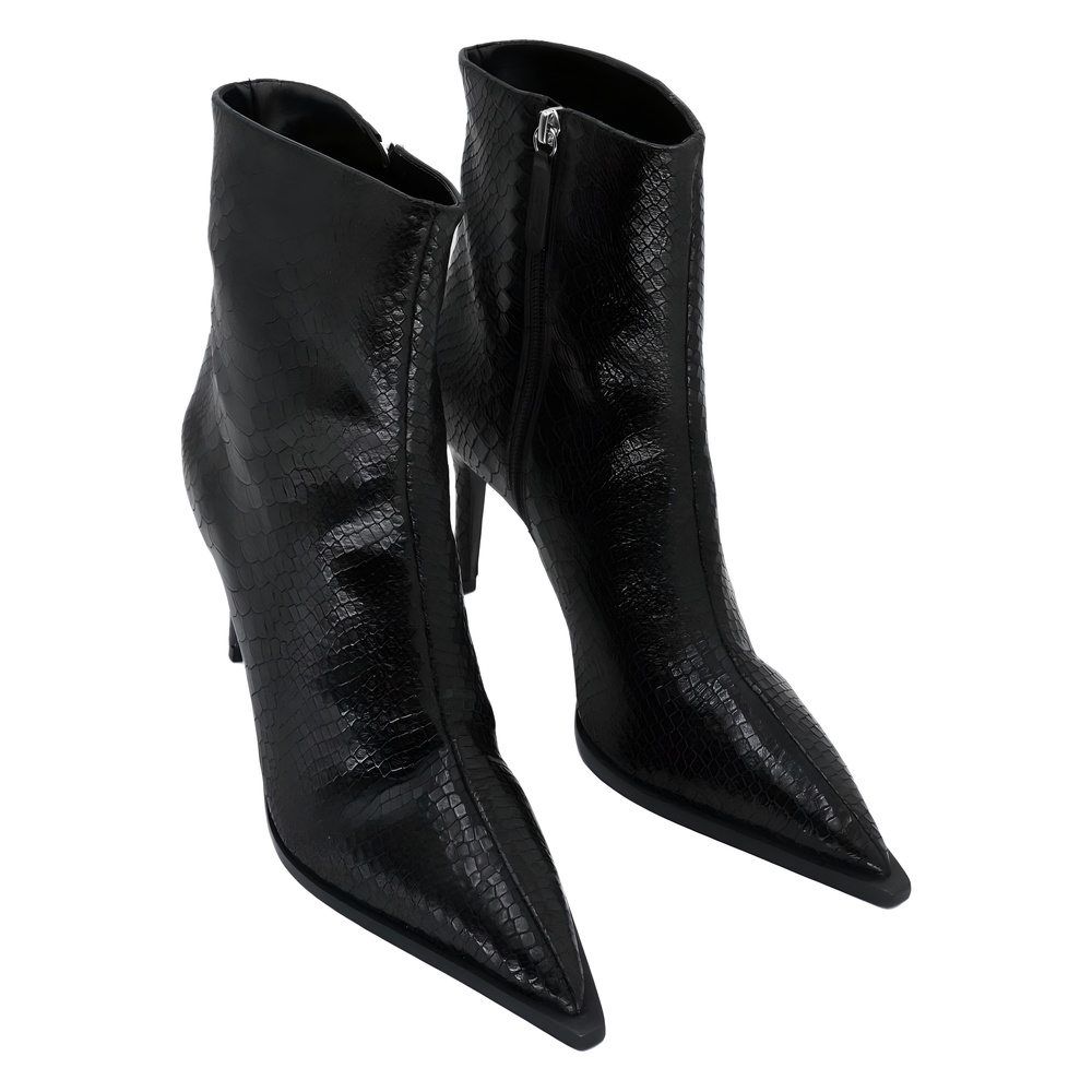 Schutz Mary Bootie Snake-Embossed Stiletto Black Size 7M